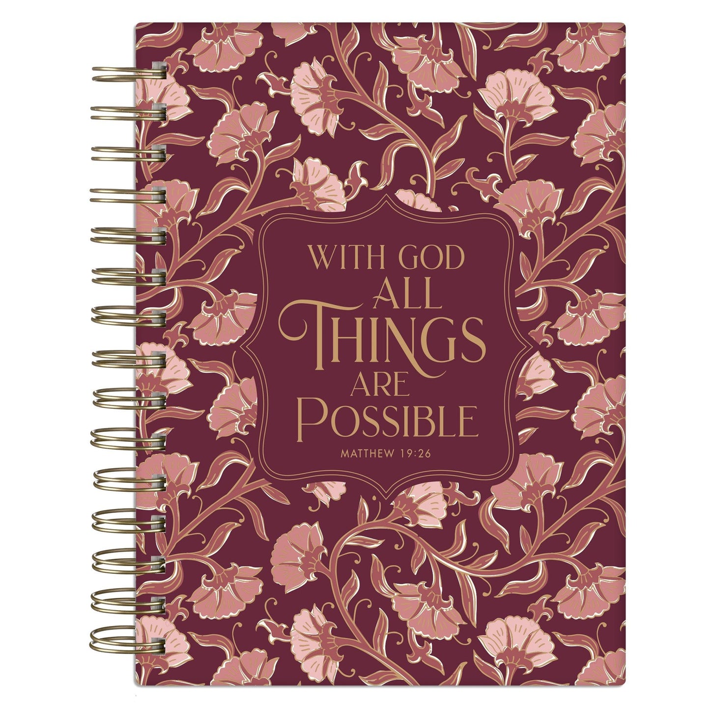Journal Spiral-bound Pink Floral With God
Matt. 19:26