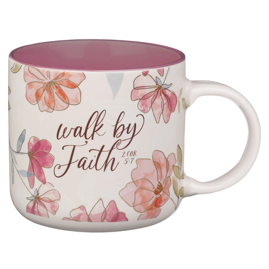 Mug White Floral Walk By Faith 2 Cor. 5:7
