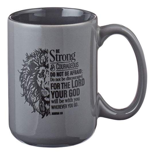 Mug Gray Lion Be Strong Josh. 1:9