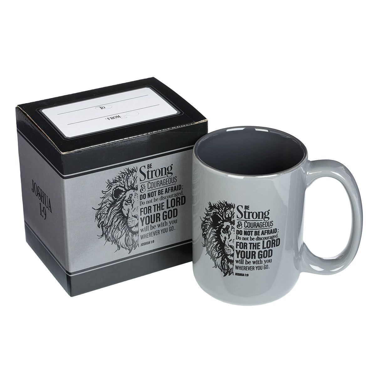 Mug Gray Lion Be Strong Josh. 1:9