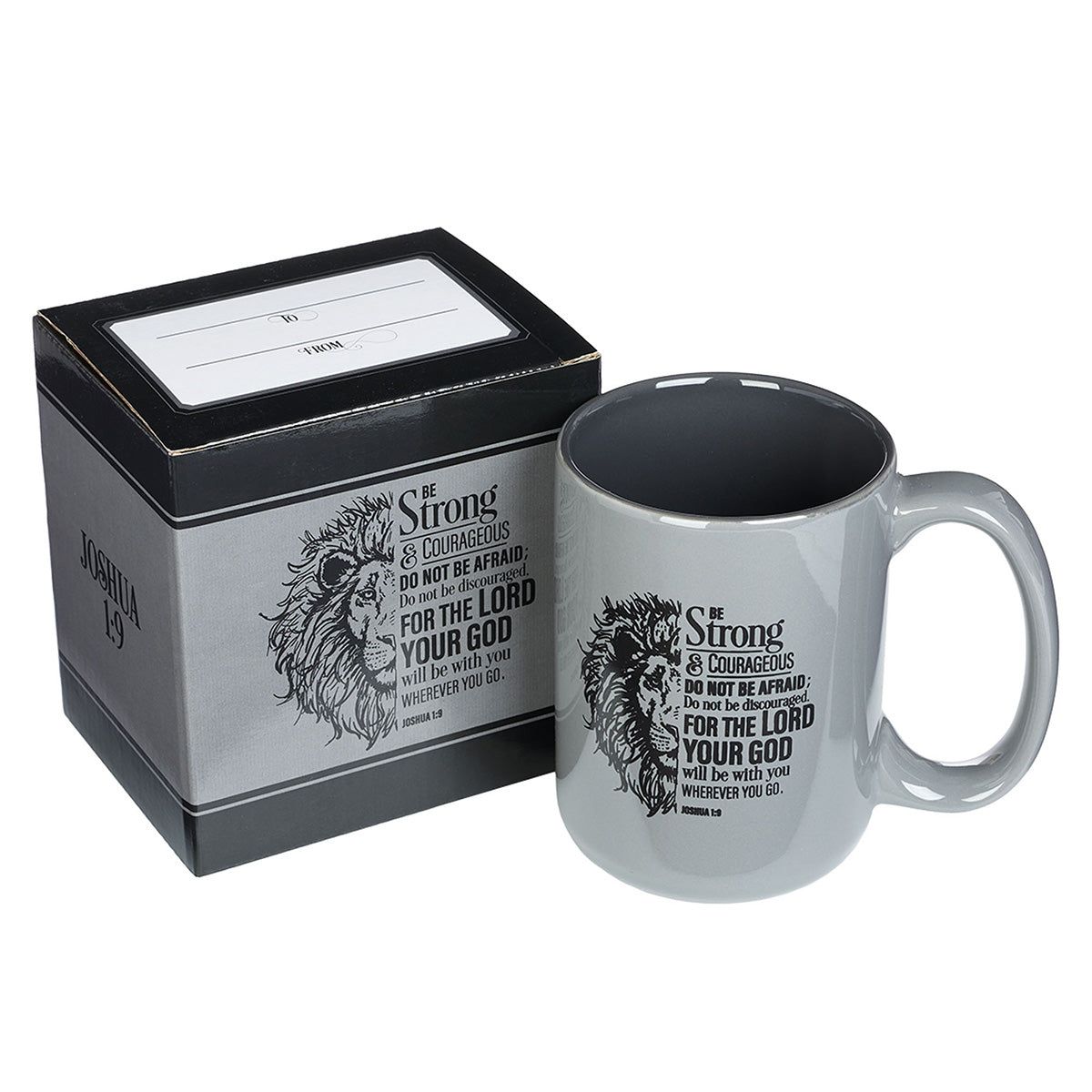 Mug Gray Lion Be Strong Josh. 1:9