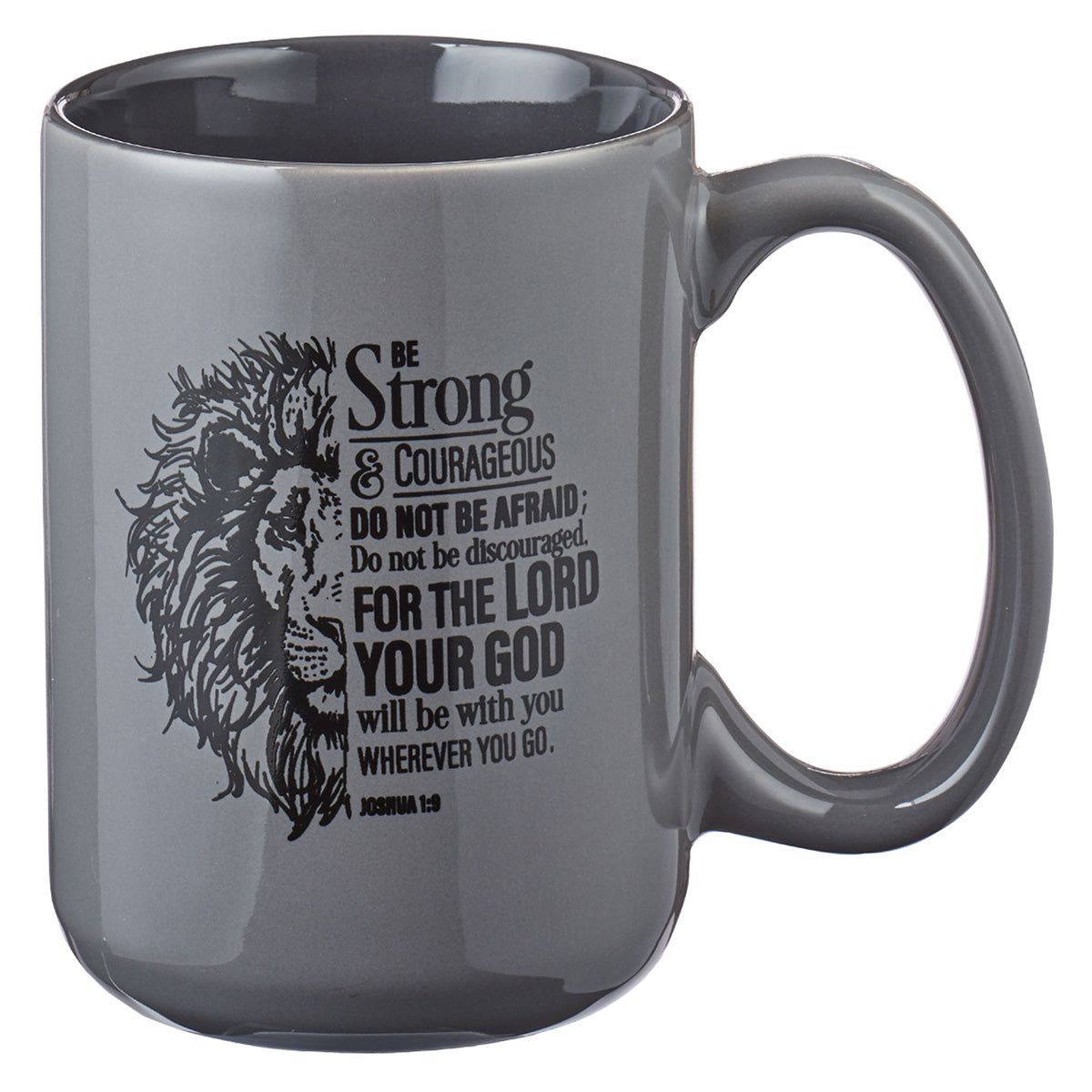 Mug Gray Lion Be Strong Josh. 1:9