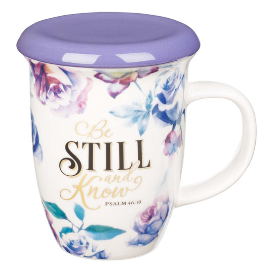 Mug with Lid Purple/White Floral Be Still
Ps. 46:10