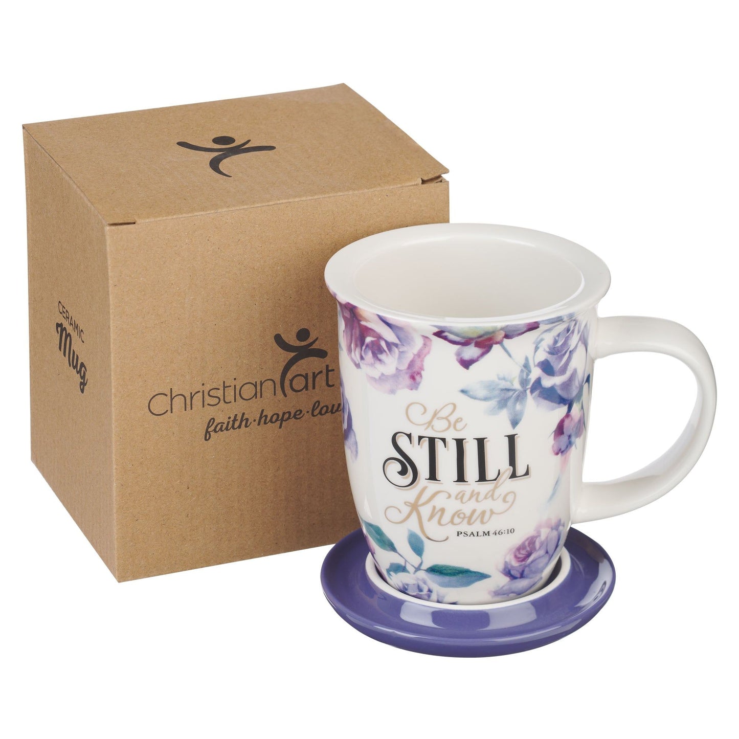 Mug with Lid Purple/White Floral Be Still
Ps. 46:10