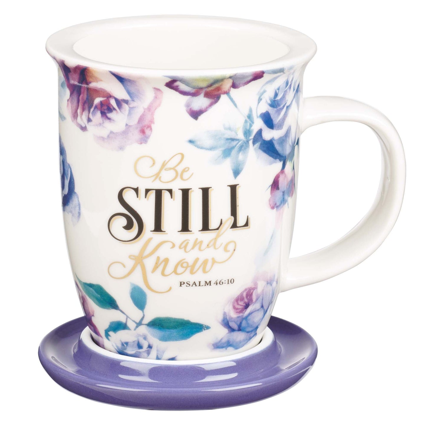 Mug with Lid Purple/White Floral Be Still
Ps. 46:10