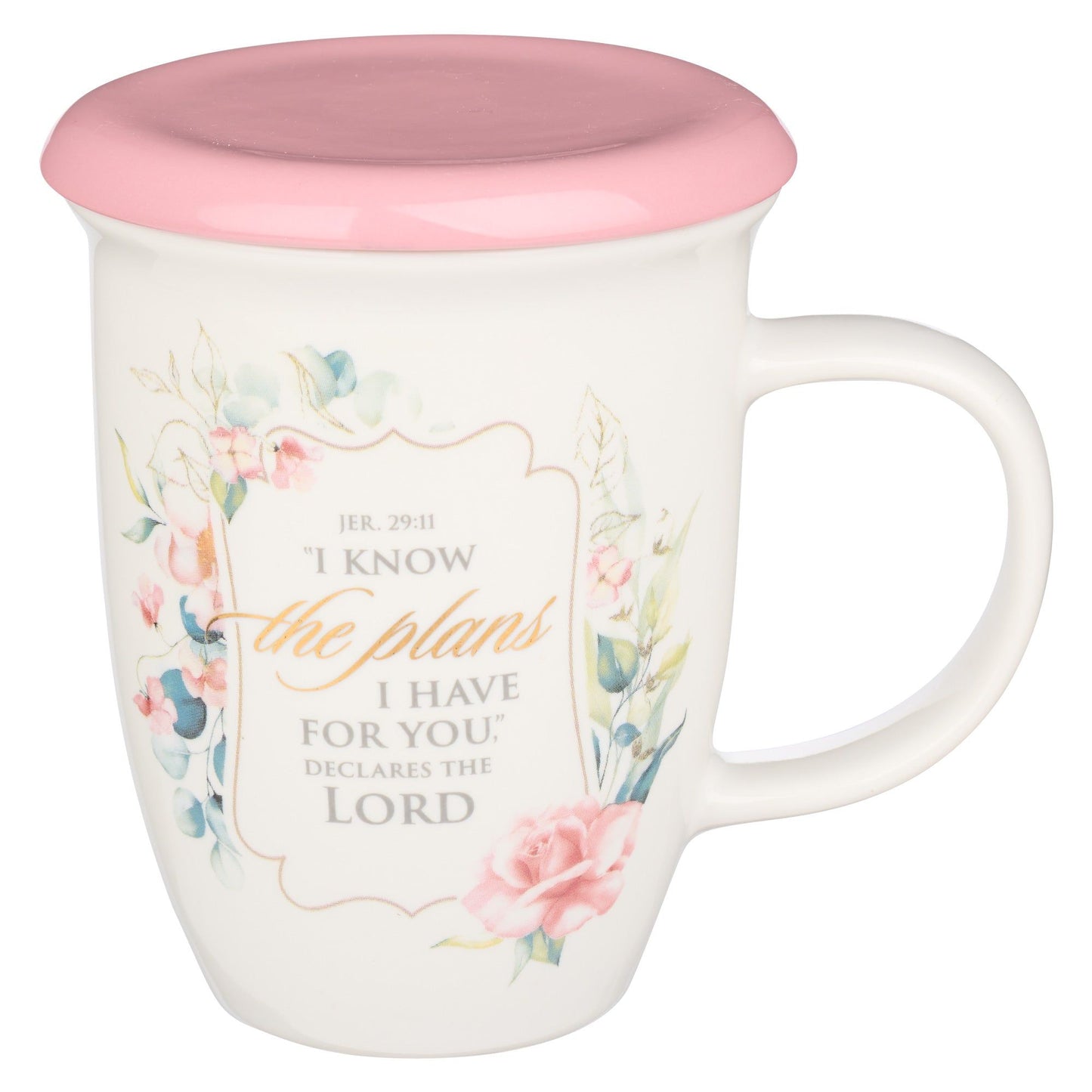 Mug with Lid Pink/White Floral I Know the
Plans Jer. 29:11