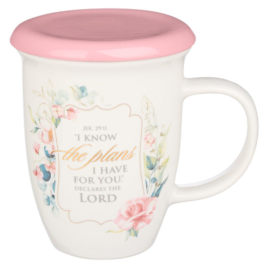 Mug with Lid Pink/White Floral I Know the
Plans Jer. 29:11