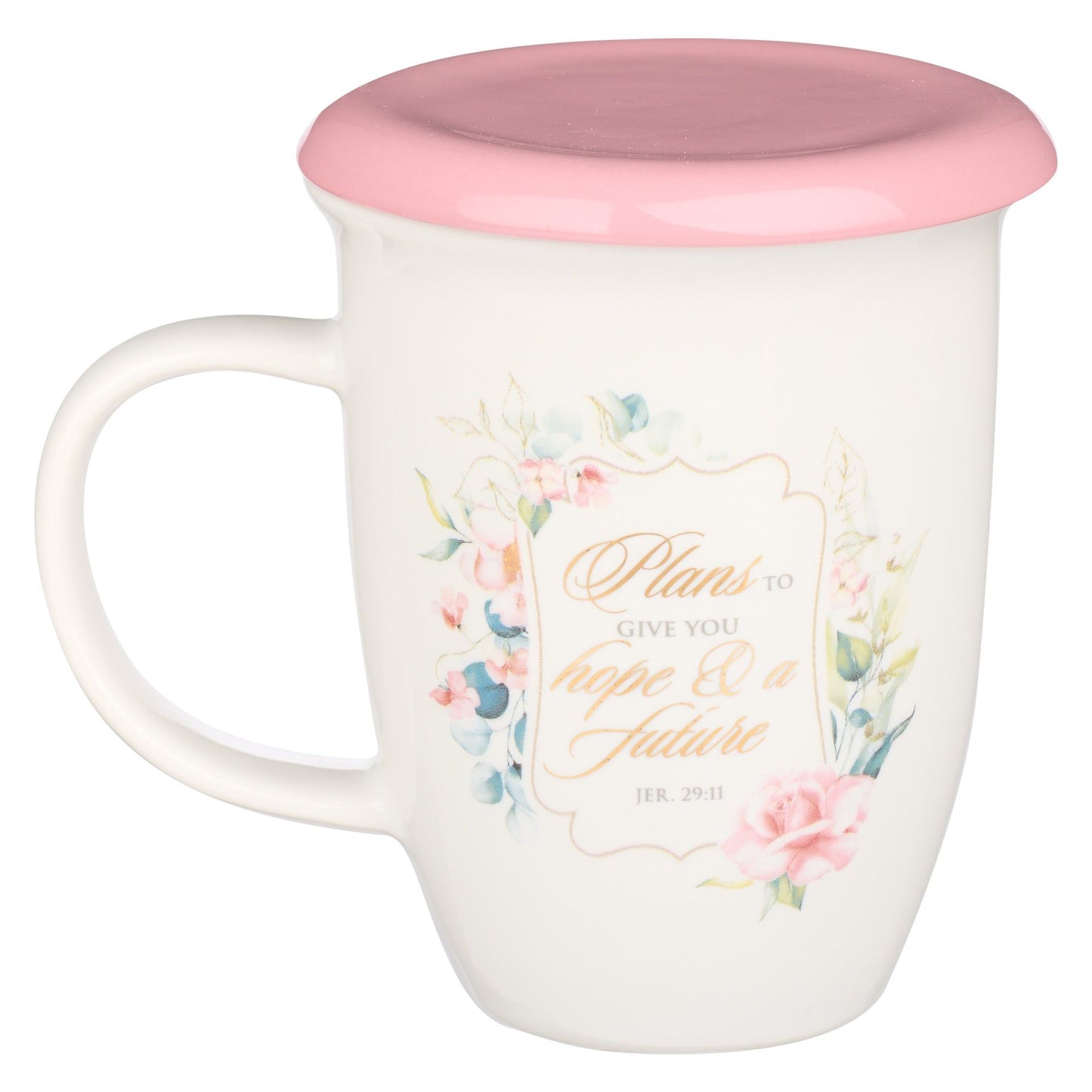Mug with Lid Pink/White Floral I Know the
Plans Jer. 29:11