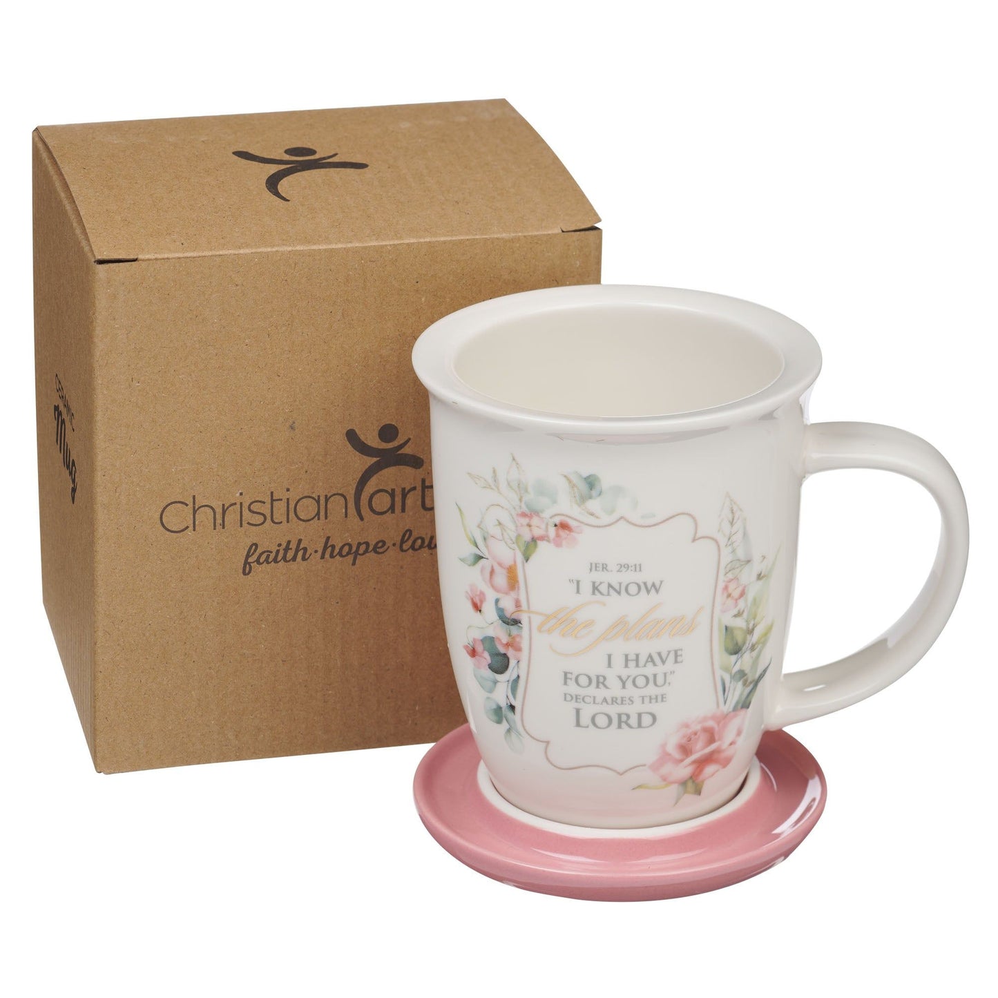 Mug with Lid Pink/White Floral I Know the
Plans Jer. 29:11