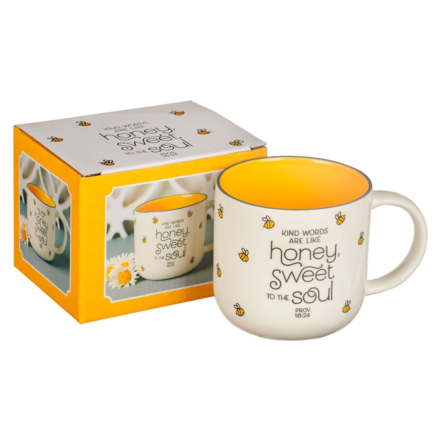 Mug White/Yellow Bees Kind Words Prov.
16:24