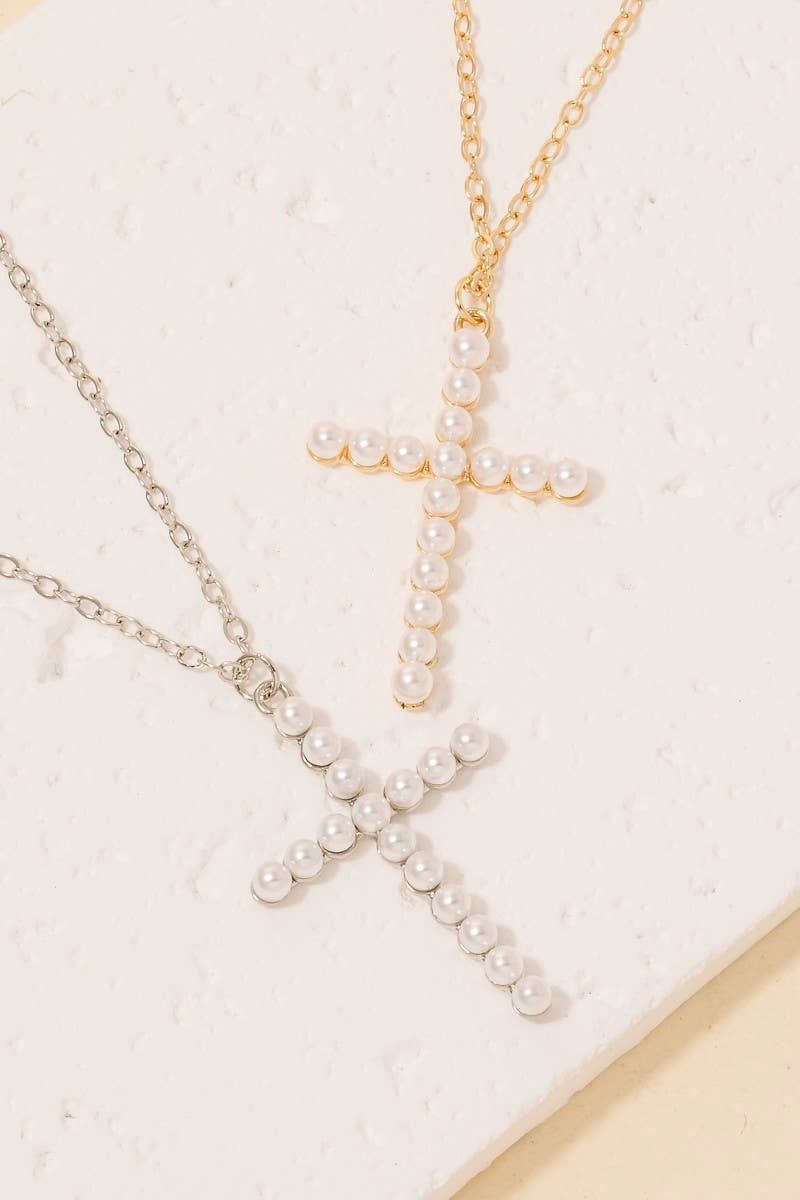 Pearl Cross Pendant Necklace