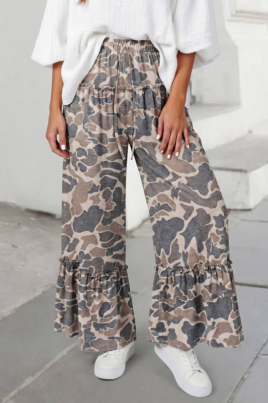 Camo Print Wide Leg Casual Pants | S-XL