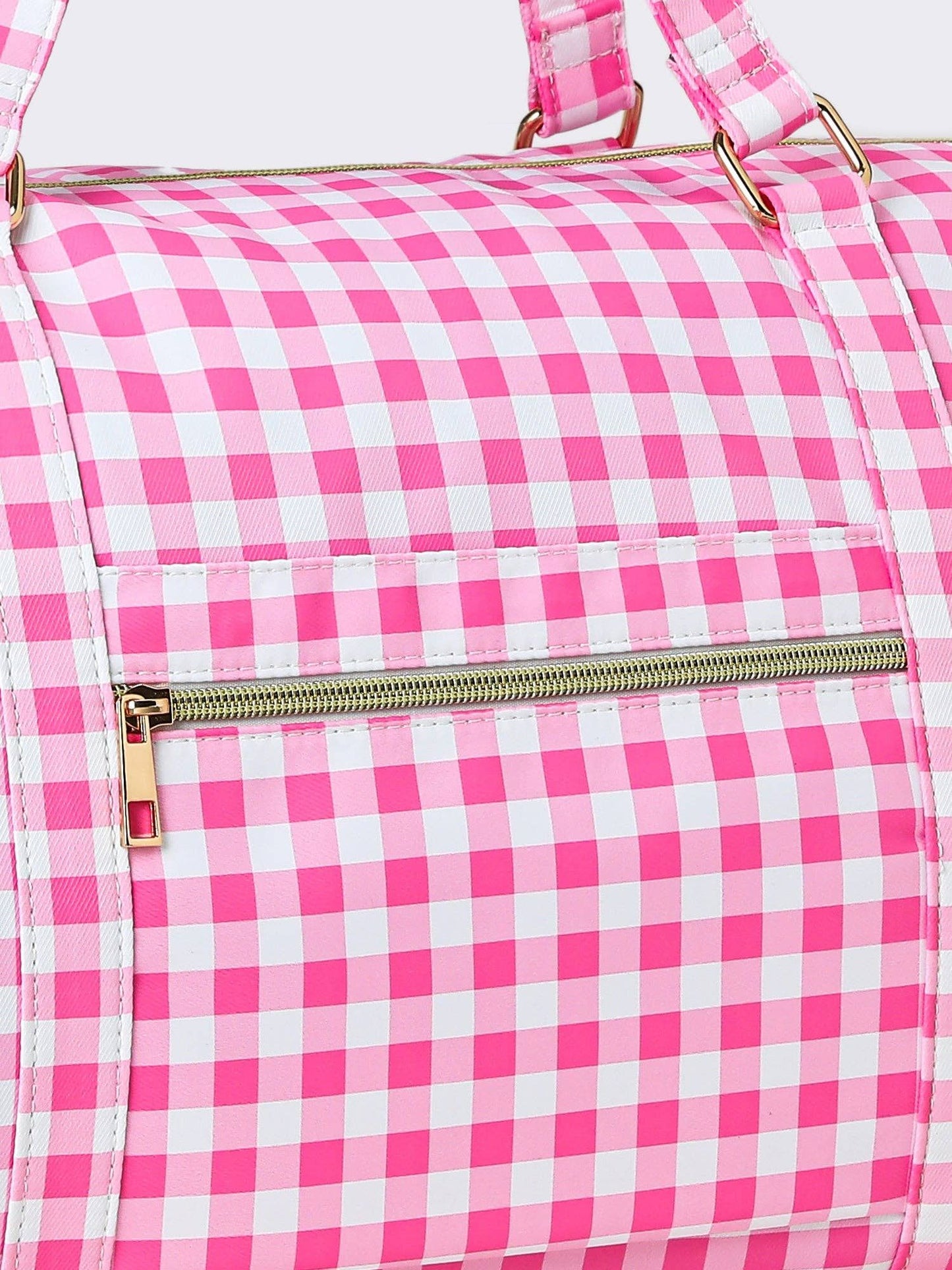 Women Pink Checkered Canvas Travel Bag