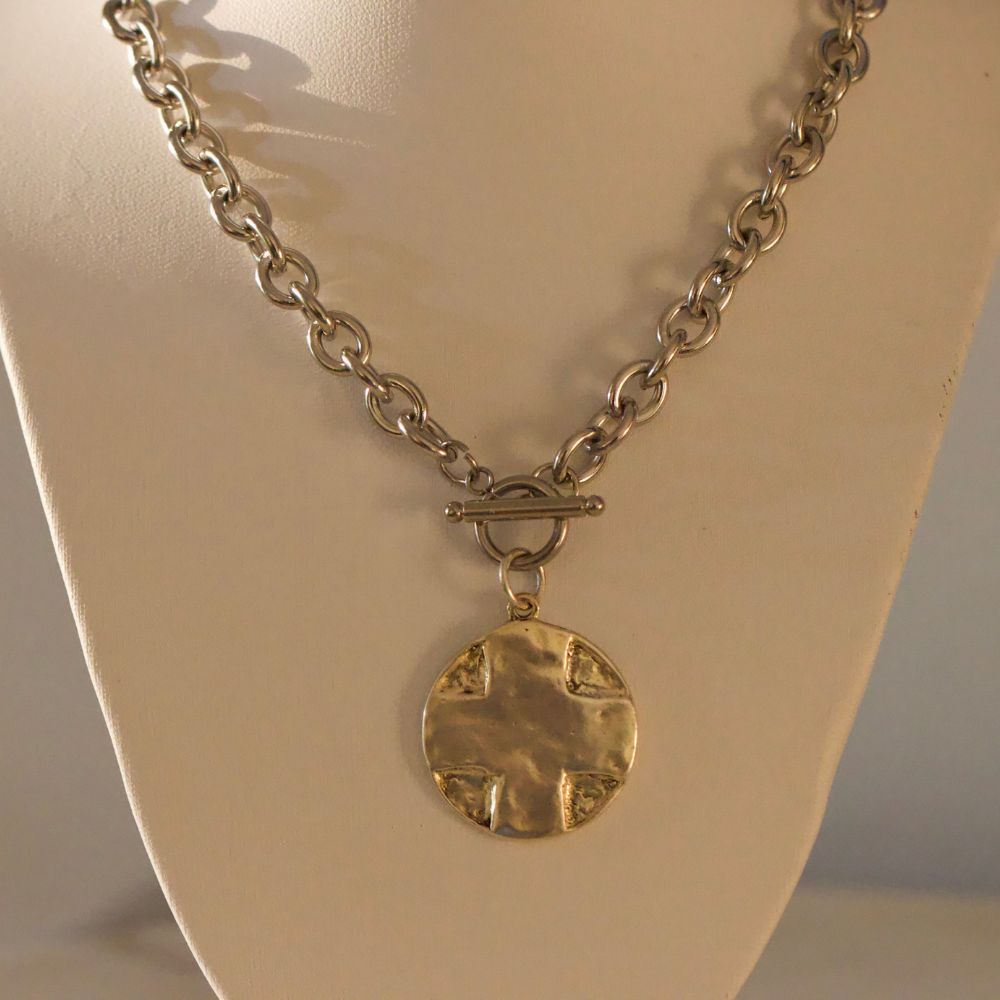 The Lord's Prayer Cross Medallion Toggle Necklace – Gold or Silver