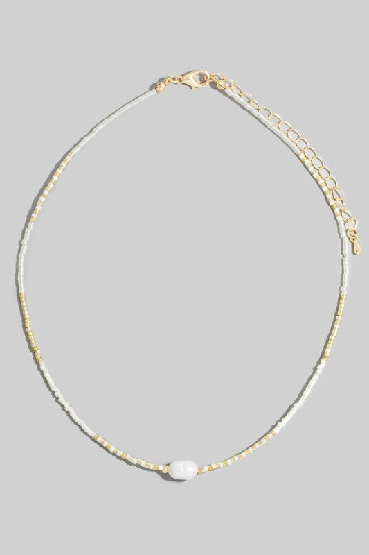 Dainty Seed Beaded Pearl Charm Necklace