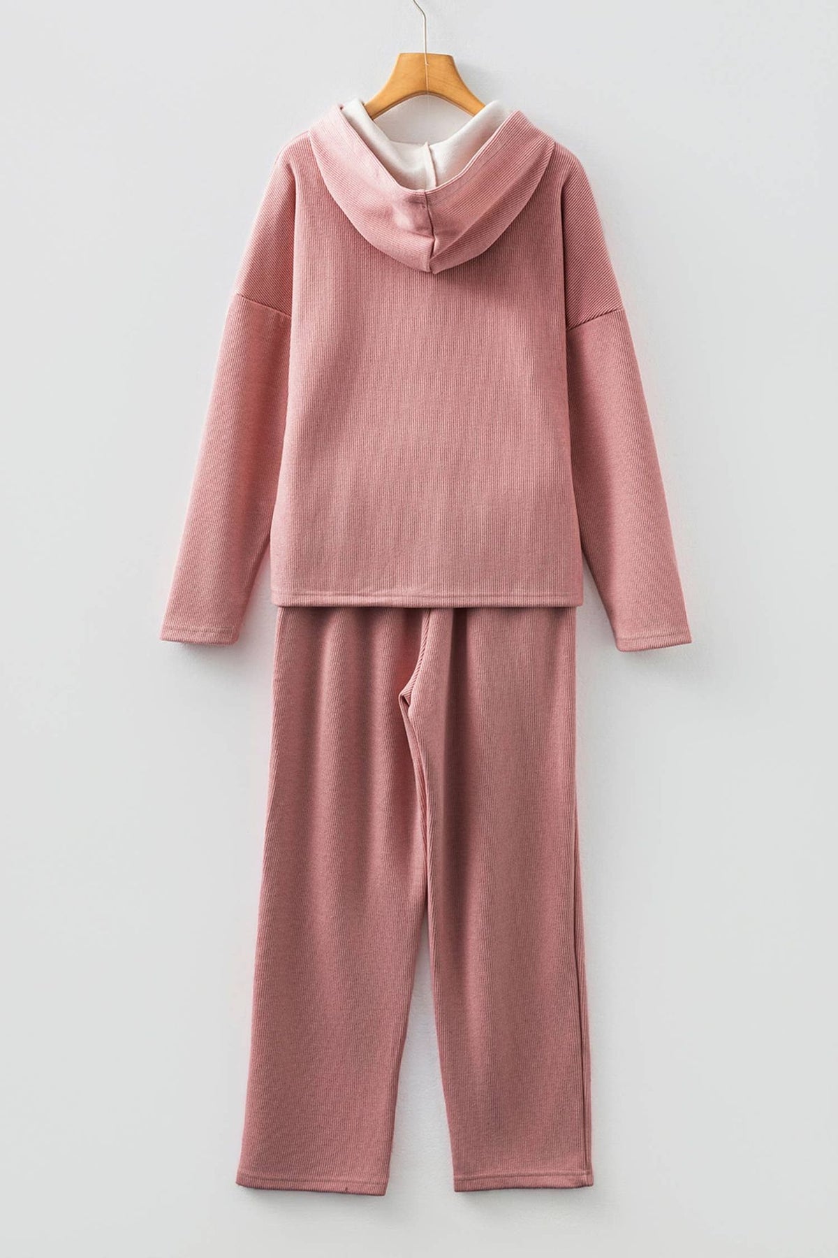 Drawstring Pullover Hoodie and High Waist Pants Corduroy Set