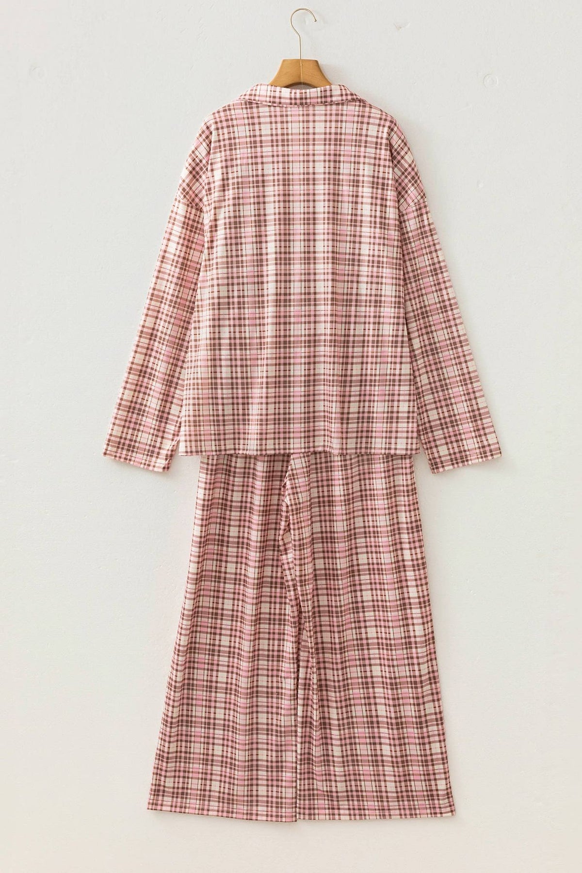 Christmas Plaid Patch Pockets Long Sleeve Lounge Set (S-XL)