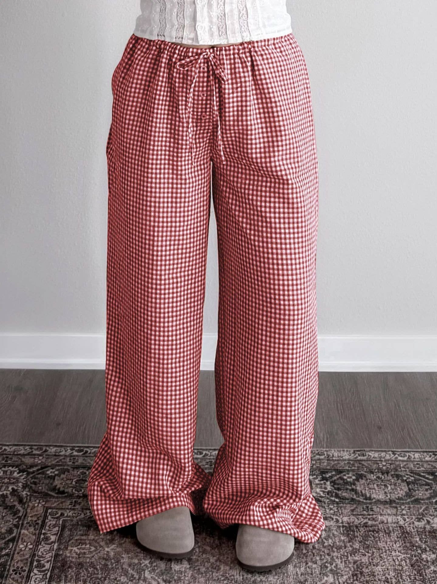 Daily Chic Effortless Gingham Check Pocket Pants