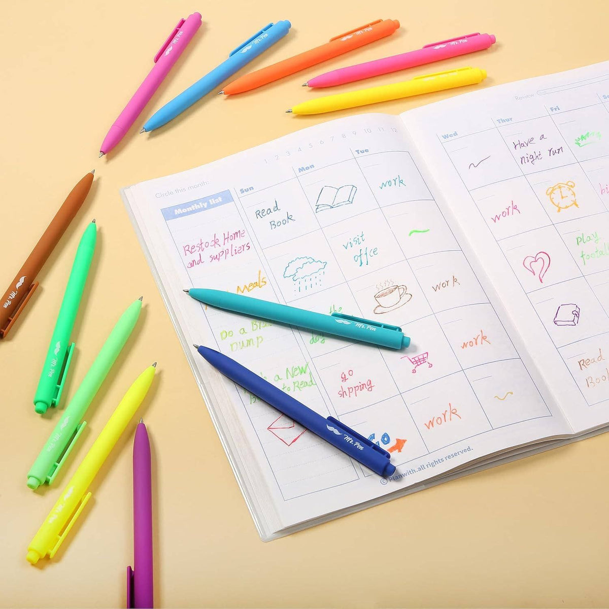 Cute 12-Pack Retractable Gel Pens with Colored Ink