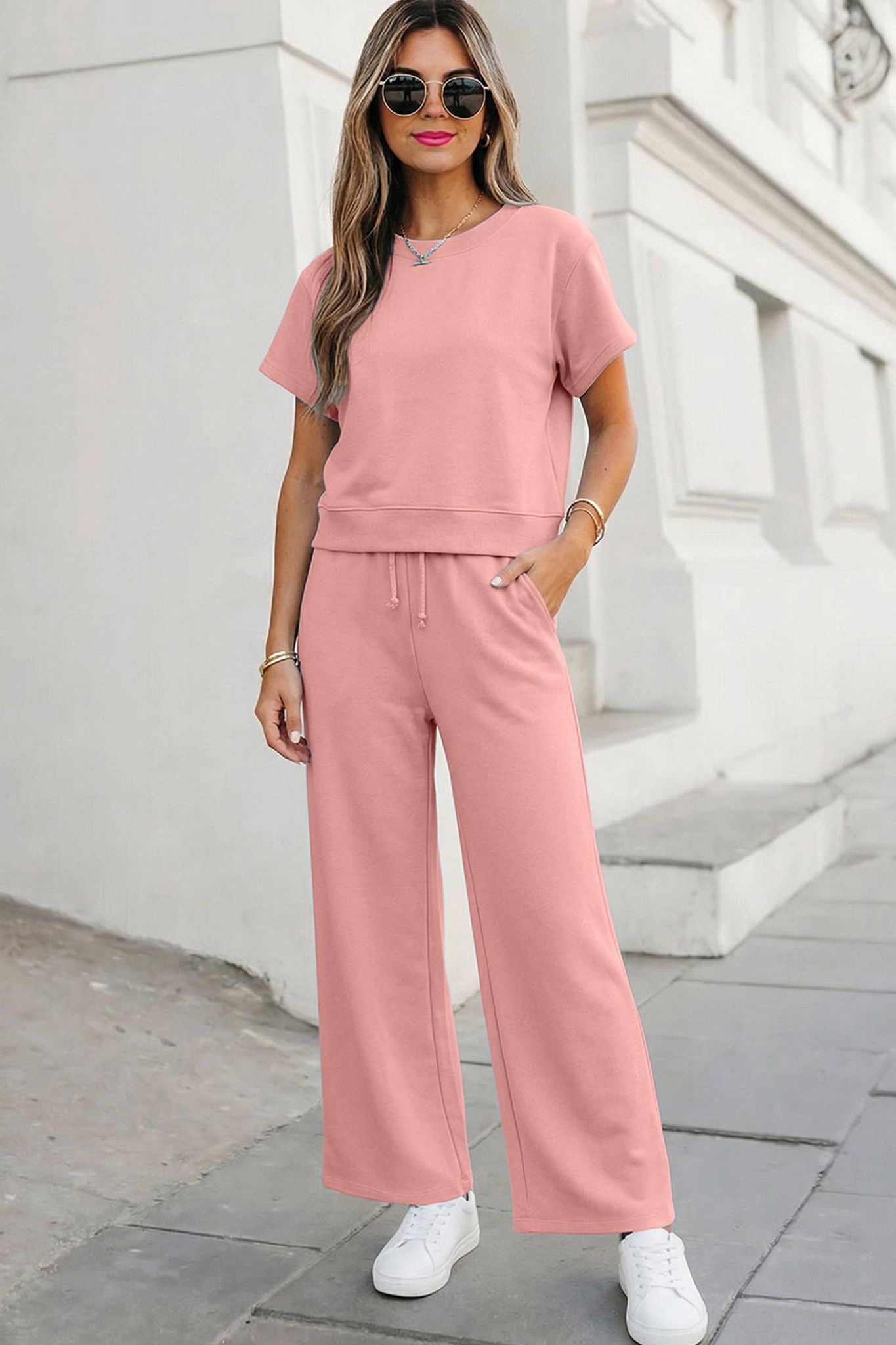 Soft Color Tee & Wide Leg Pants 2pcs Set | S-XL Plus 1X-4X