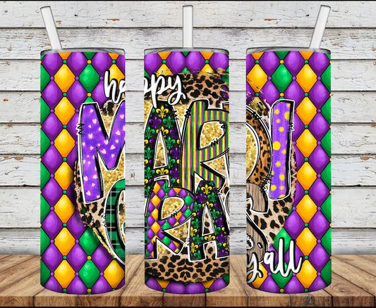 Mardi Gras Diamond Skinny Tumbler 20oz