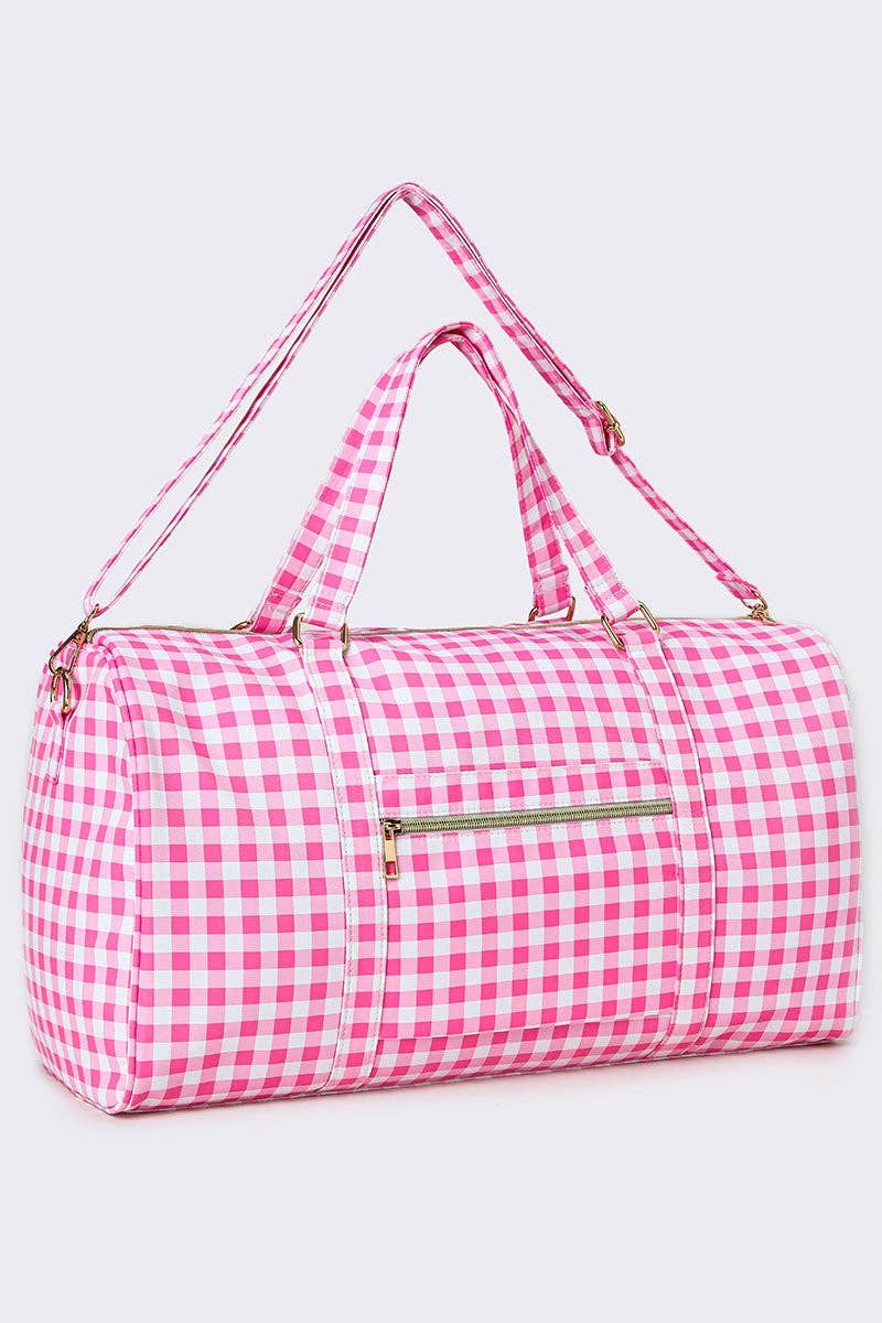 Women Pink Checkered Canvas Travel Bag