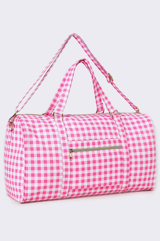 Women Pink Checkered Canvas Travel Bag