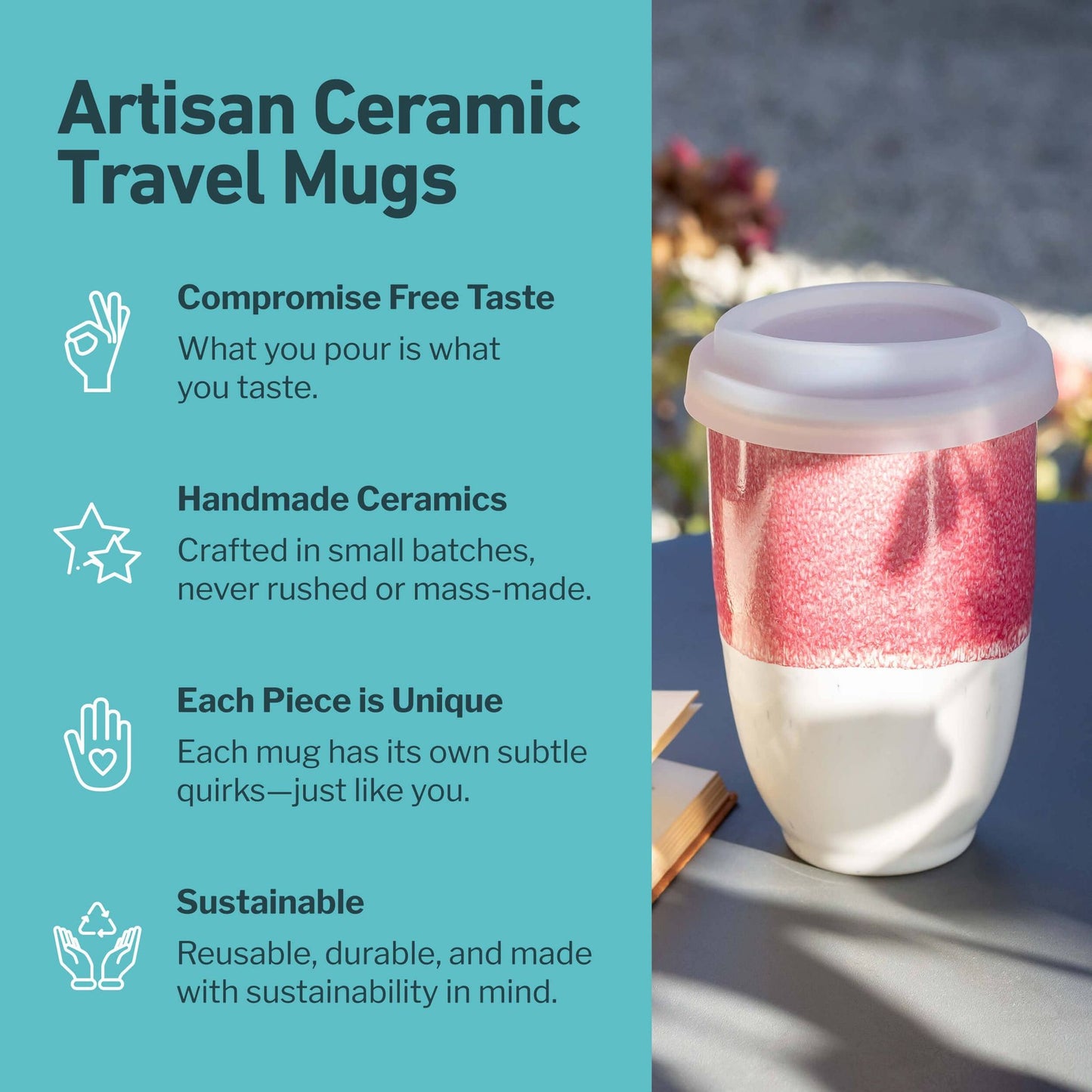 Coral Pink Ceramic Travel Mug – 12oz Reusable Stoneware Cup