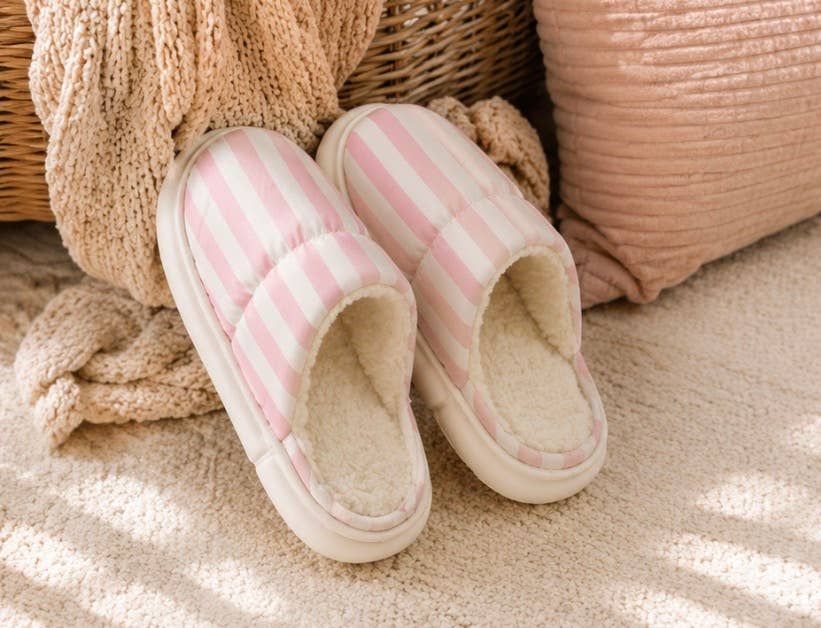 Pink Striped Slippers