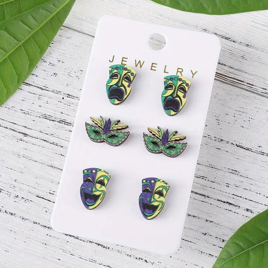 Mardi Gras Jester & Mask Trio of Earrings