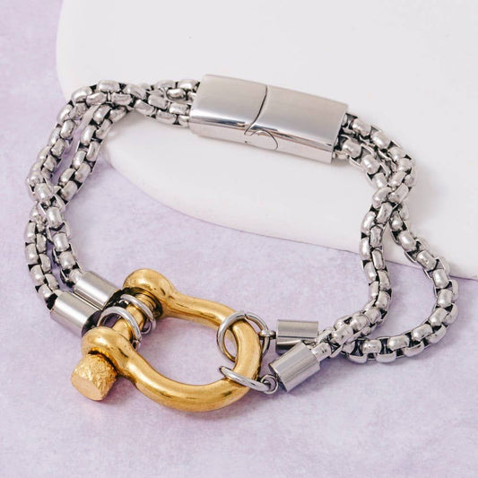 Stainless Steel Two Tone D Ring Layered Bracelet