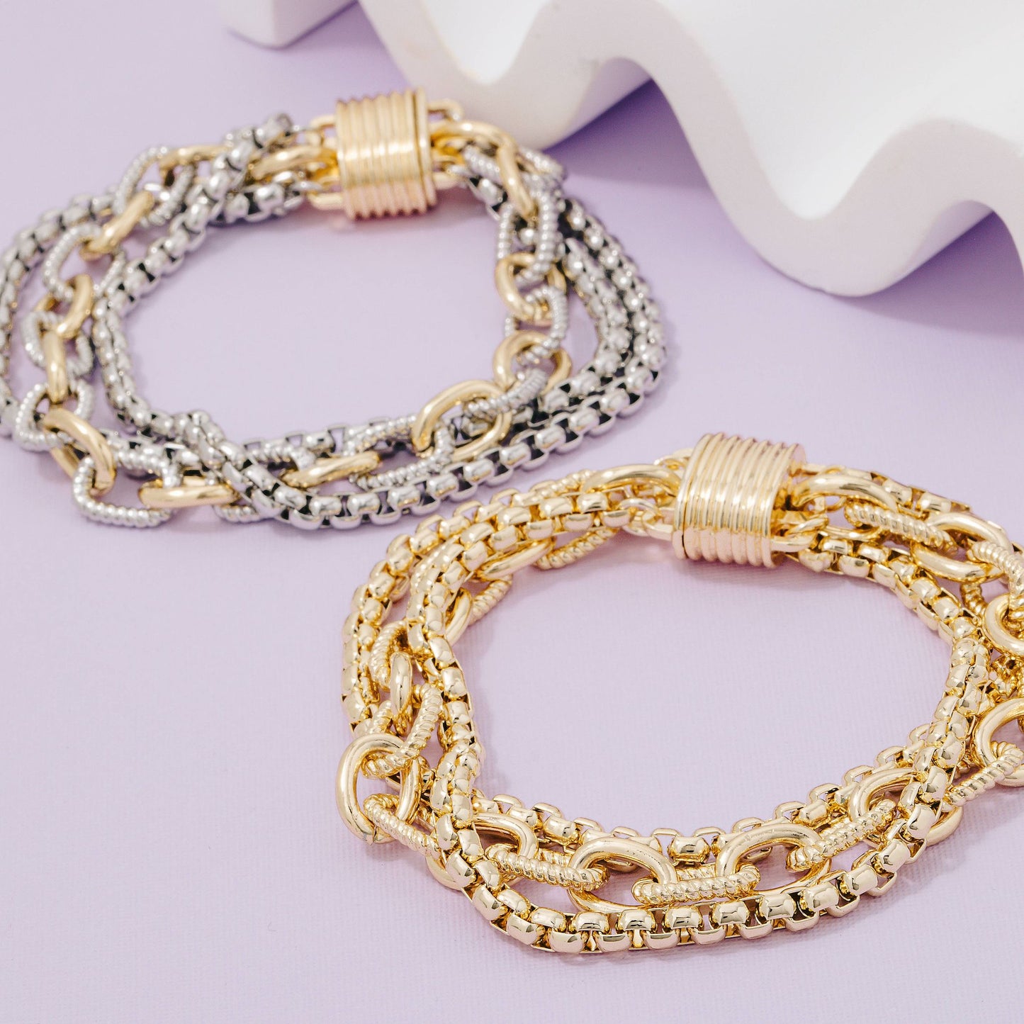 Assorted Chains Magnetic Lock Gold Plated Bracelet