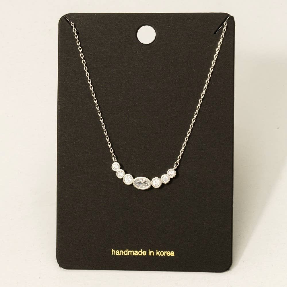 Oval Cz Studs Charm Necklace