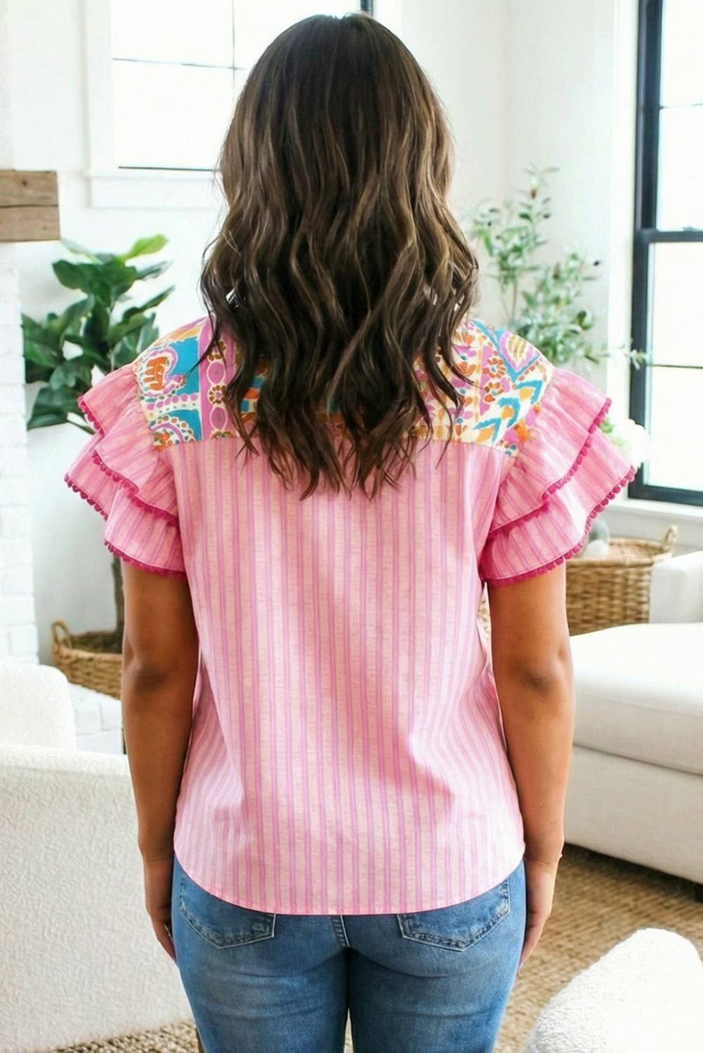 Boho Mixed Print Ruffled Blouse | S-XL & Plus 1X-4X