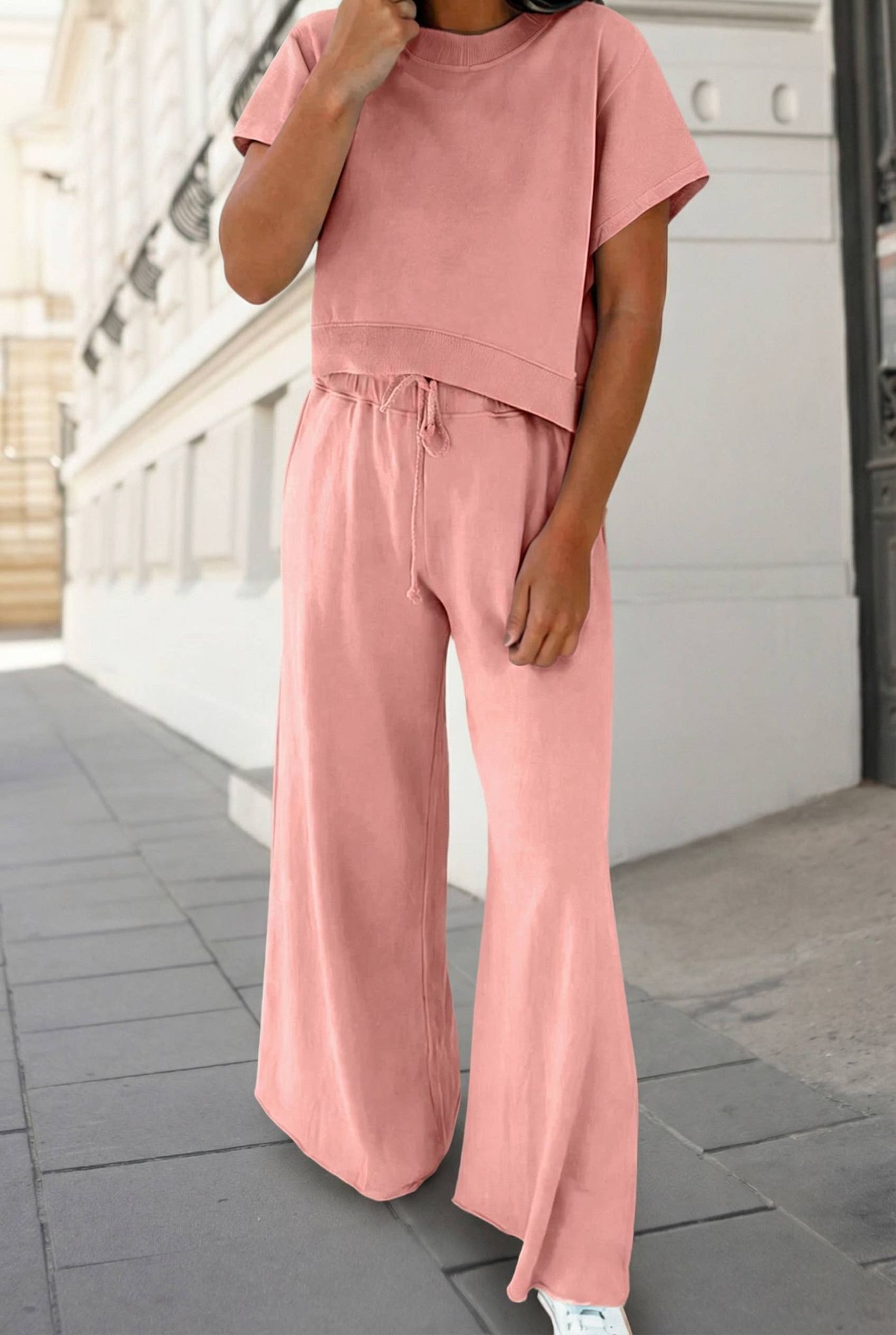 Soft Color Tee & Wide Leg Pants 2pcs Set | S-XL Plus 1X-4X