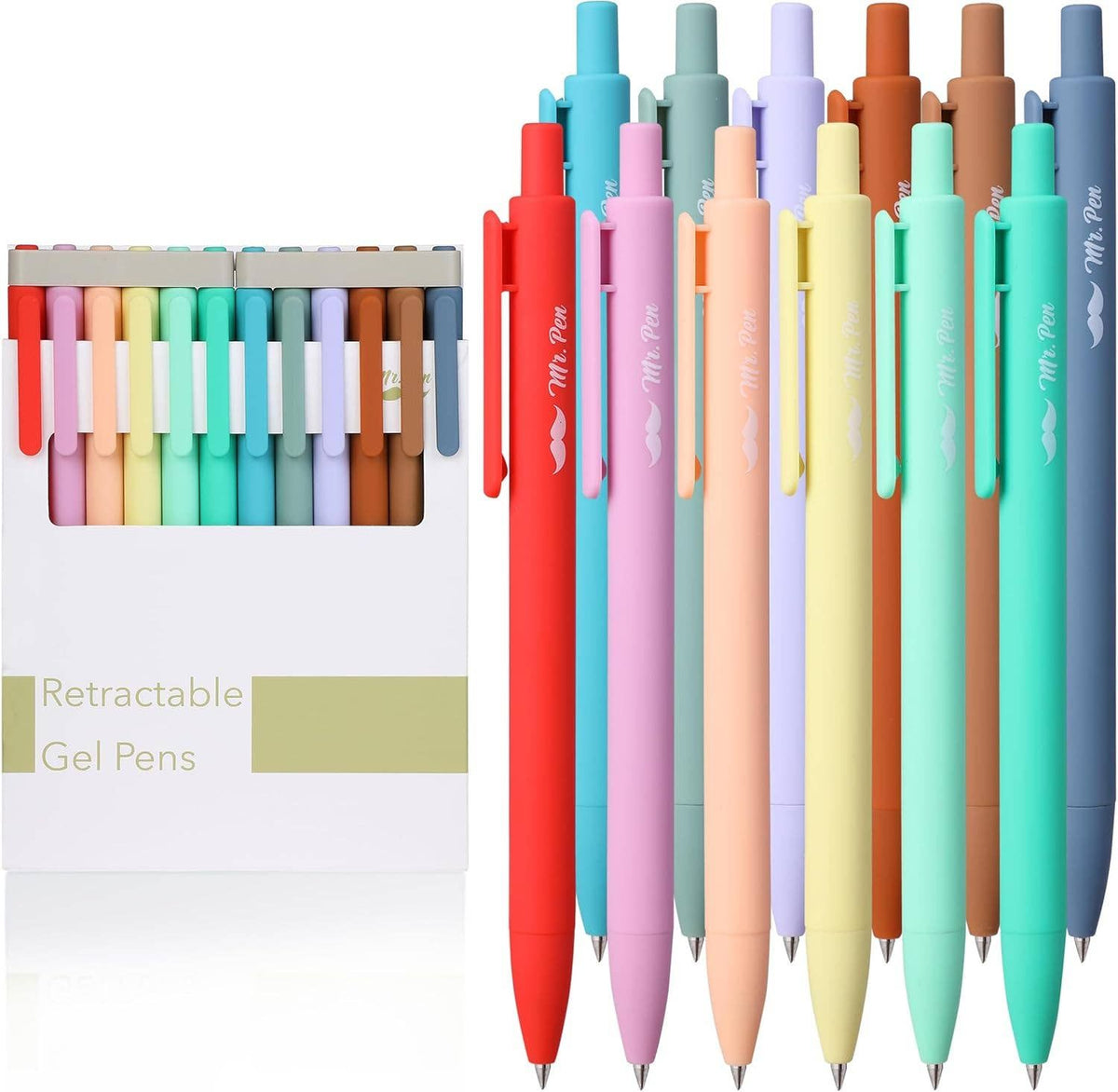 Cute 12-Pack Retractable Gel Pens with Colored Ink