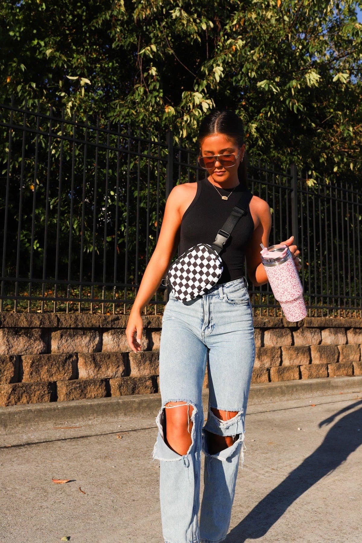 Black and White Check Crossbody Bag