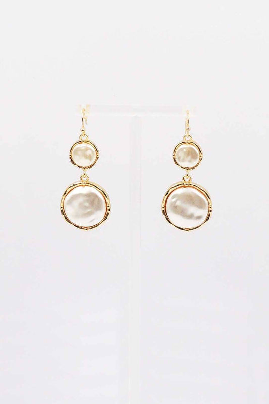 Freshwater Coin Pearl Double Drop Fishhook Earring