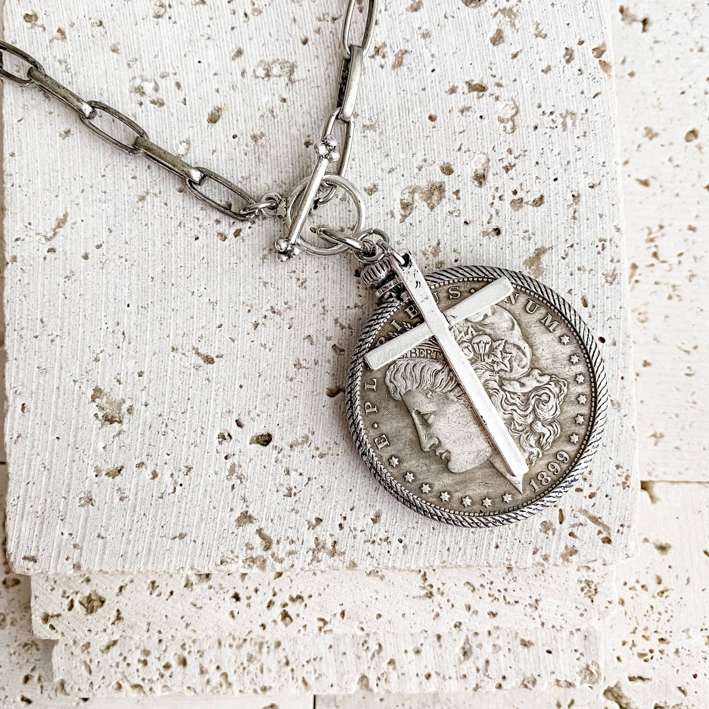 Relic Coin and Cross Necklace