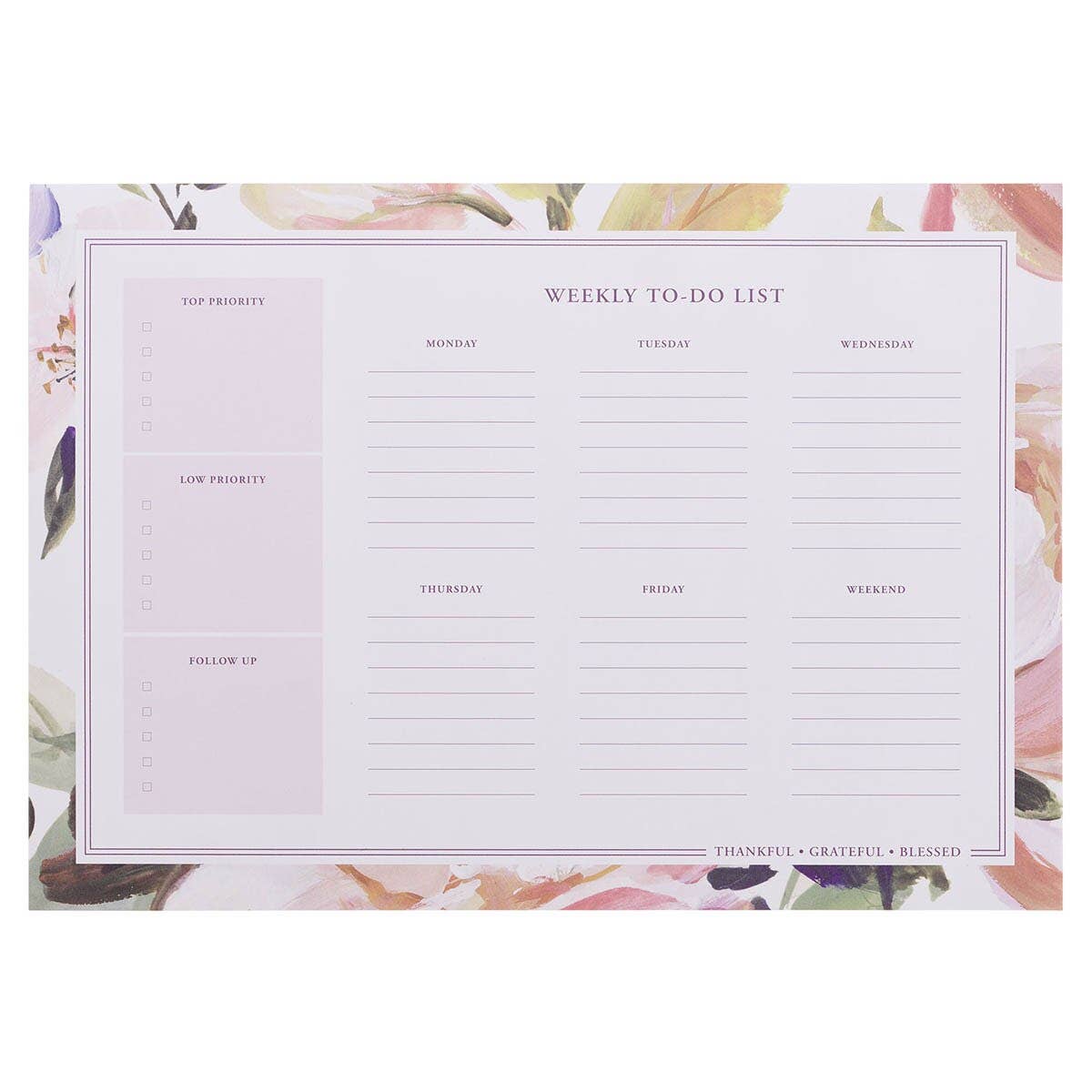 Weekly To-Do List Tear-off Thankful Grateful Blessed