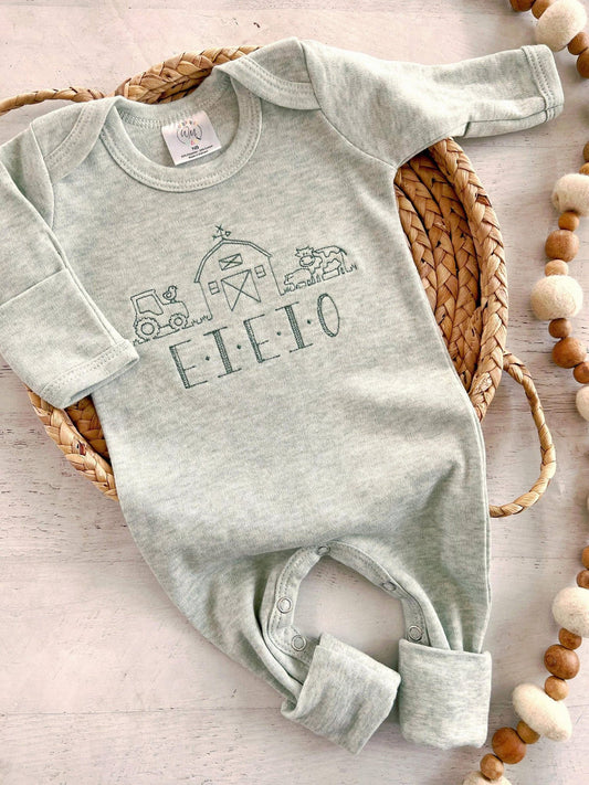Farm Baby Outfit | Sage Green Romper Old McDonald E-I-E-I-O