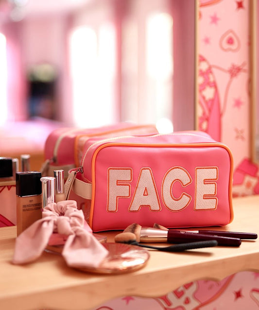 Handle Cosmetic Bag - Face - Pink/Orange/Cream