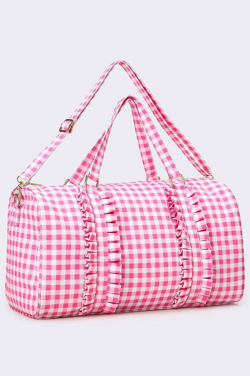 Women Pink Checkered Canvas Travel Bag