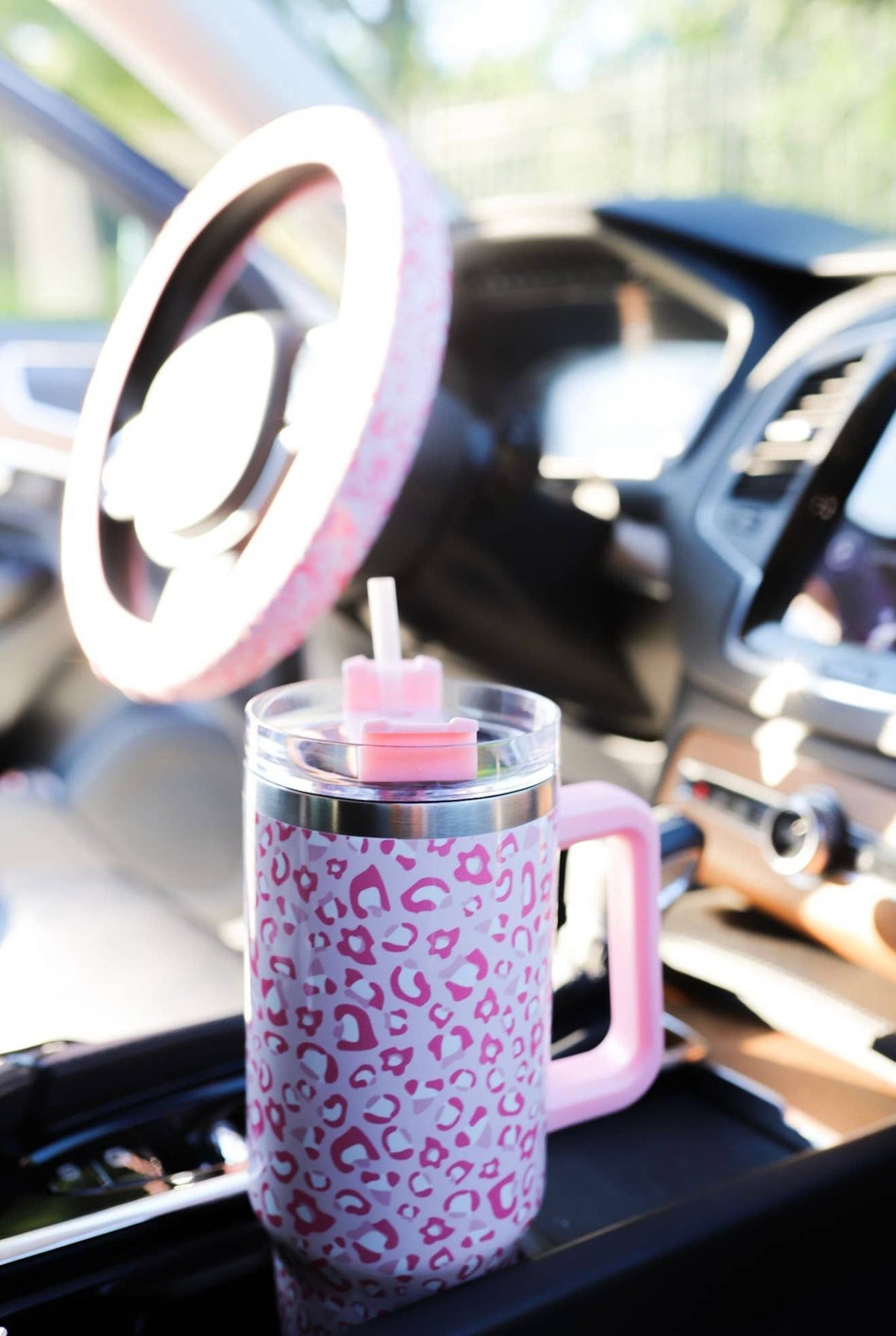 Pink Leopard Tumbler with Handle