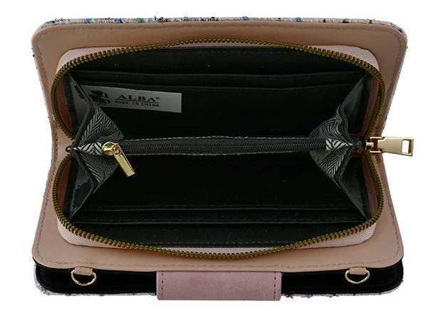 TW041 Tweed Turn Lock Crossbody Wallet