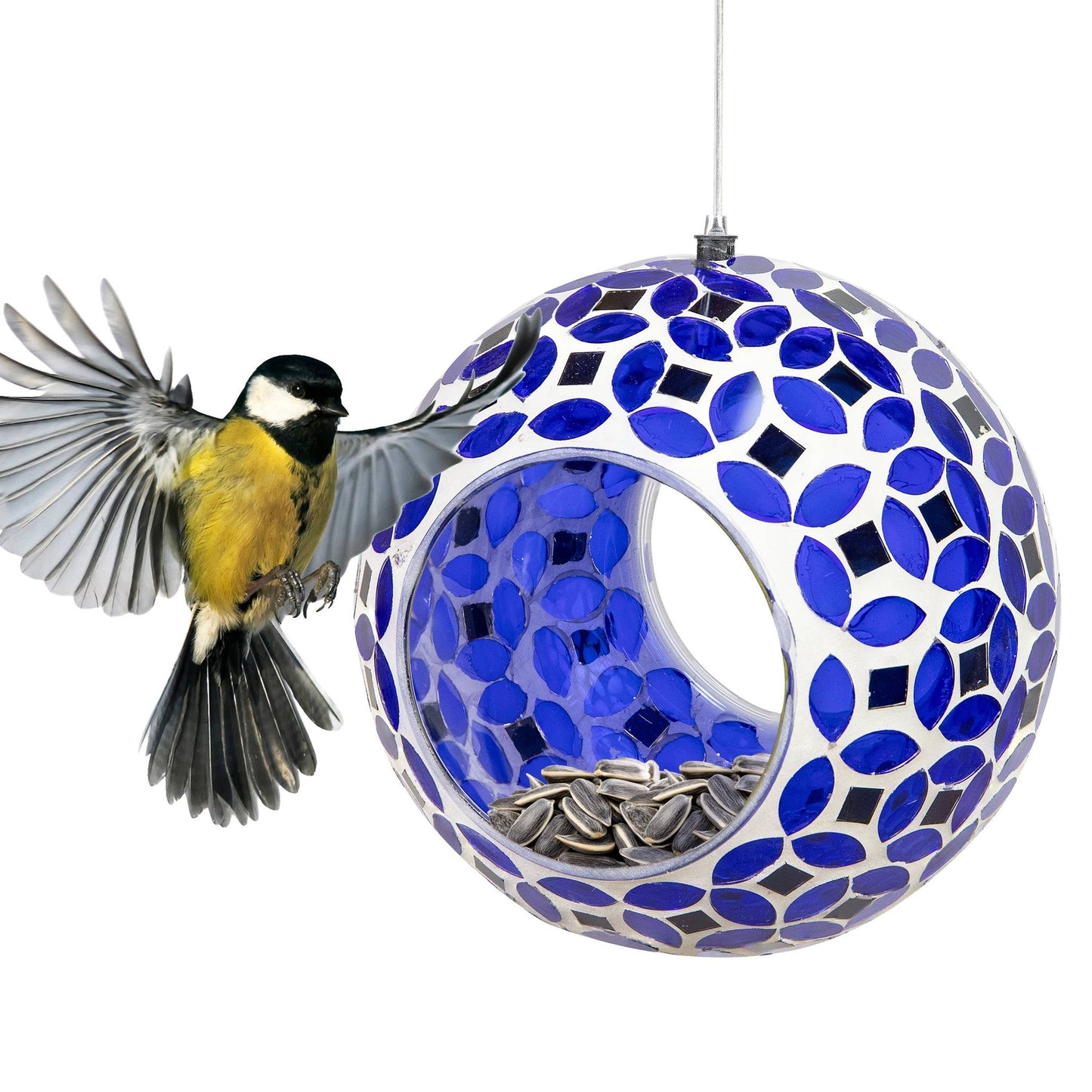 Lavender Mosaic Glass Fly-Through Hanging Bird Feeder