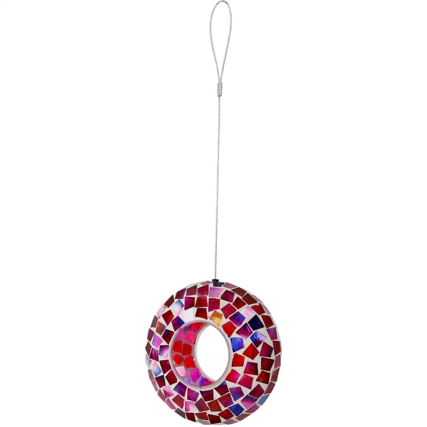 Glass Crimson Mosaic Fly-Through Hanging Bird Feeder - 6 in