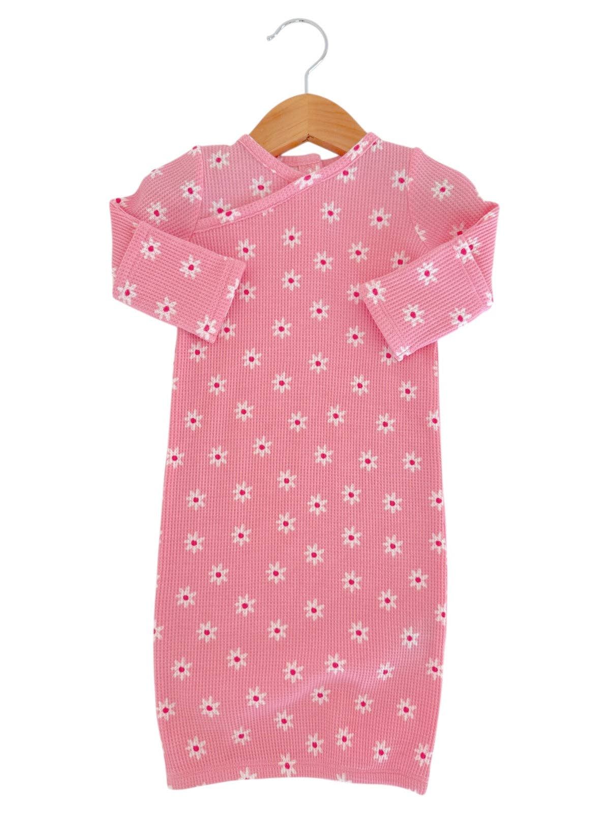 Organic Waffle Gown, Pink Flower