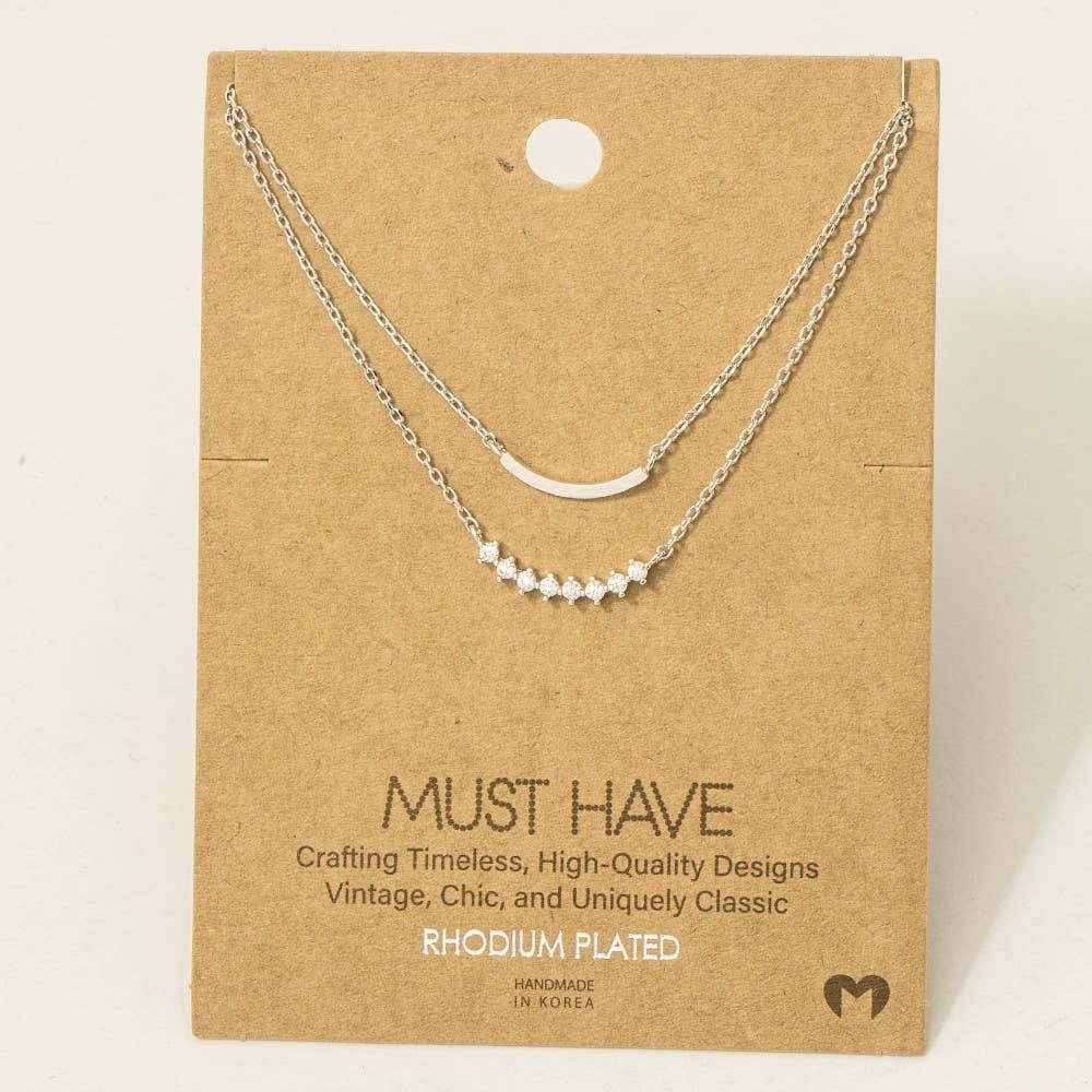 Layered Rhinestone Curved Bar Necklace