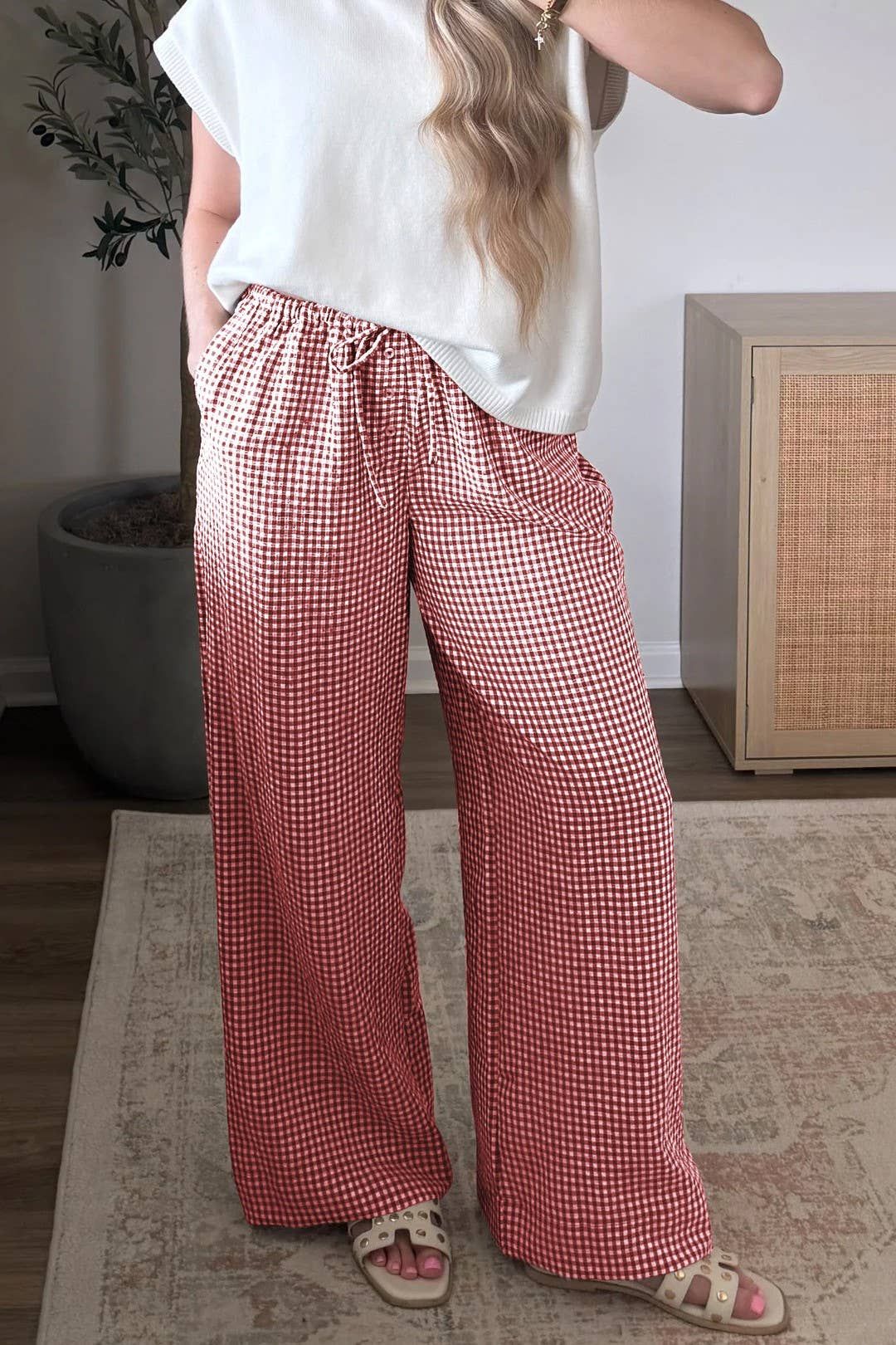 Daily Chic Effortless Gingham Check Pocket Pants